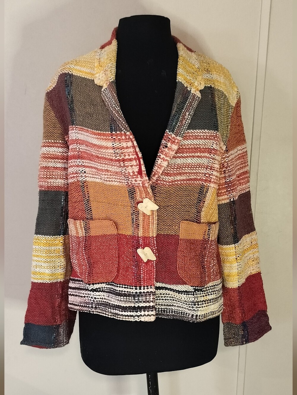 Women's Multi-Color Patchwork Knit Blazer - Casual Layering Jacket